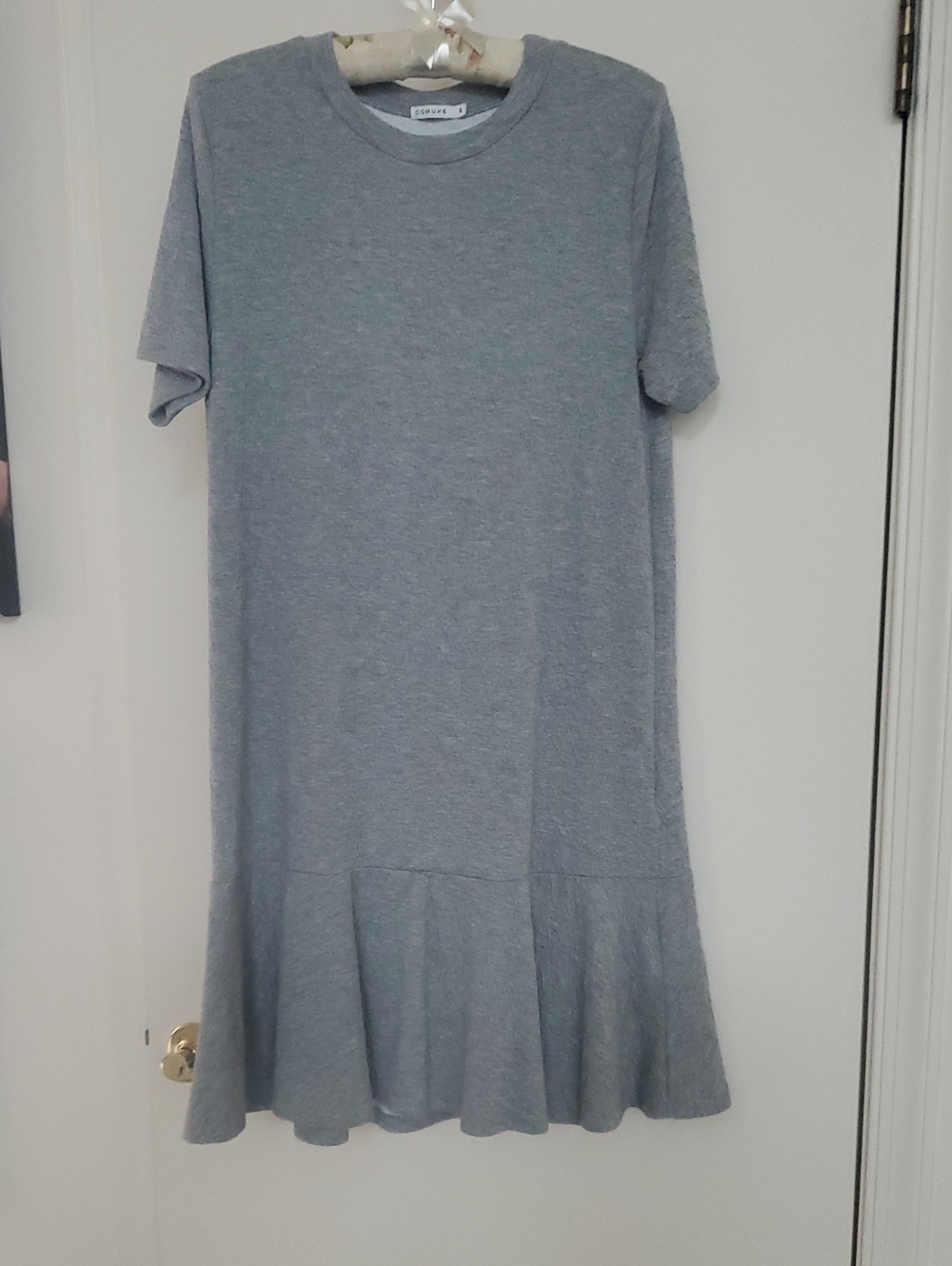 Anthropologie Gray Short-Slv soft Ruffle-Hem Dress Casual 1 wear